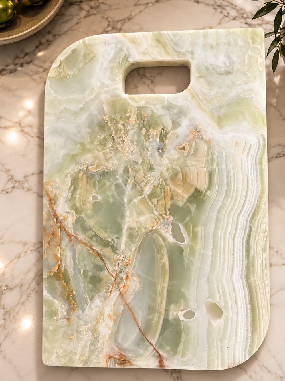 Jade Cloud II — Green Marble Onyx serving board handcrafted Auckland New Zealand