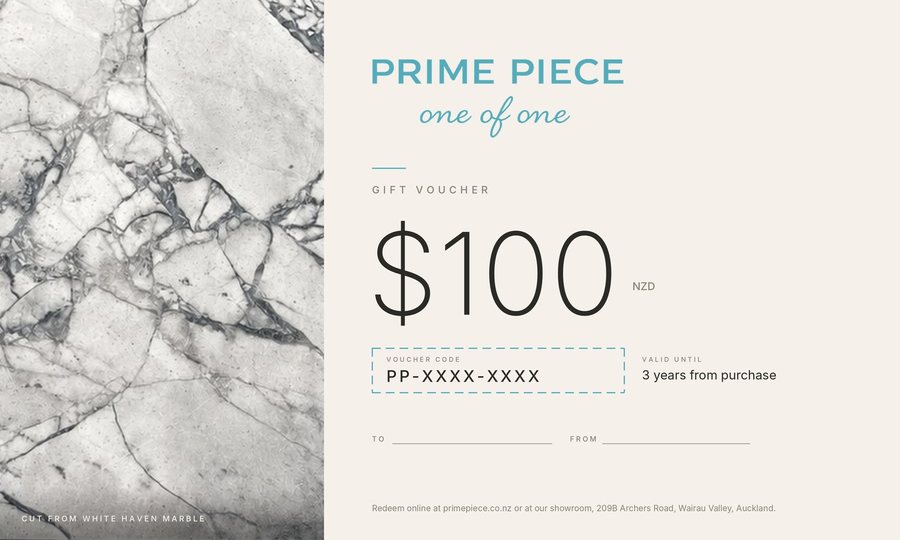 Prime Piece $100 gift voucher, White Haven marble