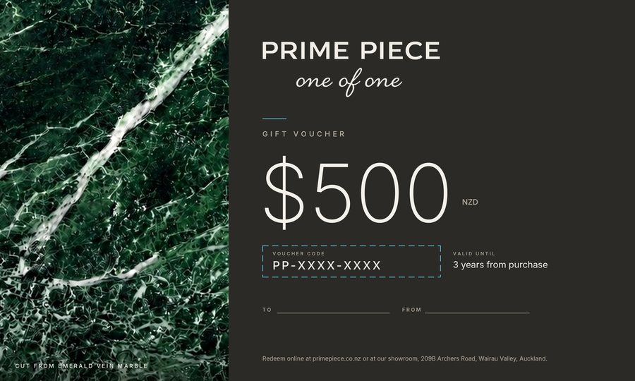 Prime Piece $500 gift voucher, Emerald Vein marble